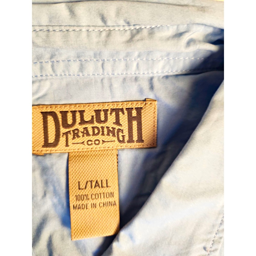 Duluth Trading Co. Men's LT Blue Solid Cotton Woven L/S Button-Up Shirt Pockets